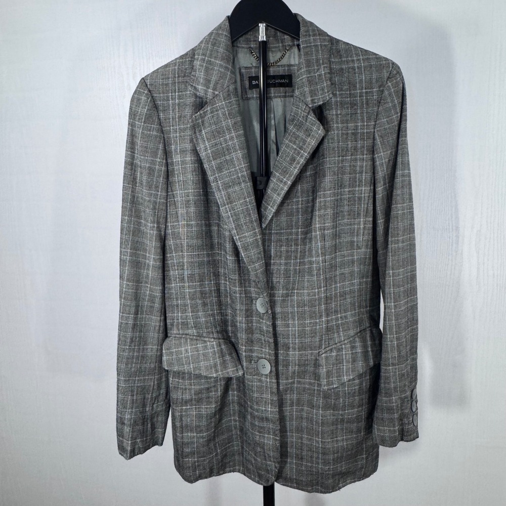 Dana Buchman Wool Plaid Blazer Jacket Women Long Sleeve Career Gray‎ Size 12